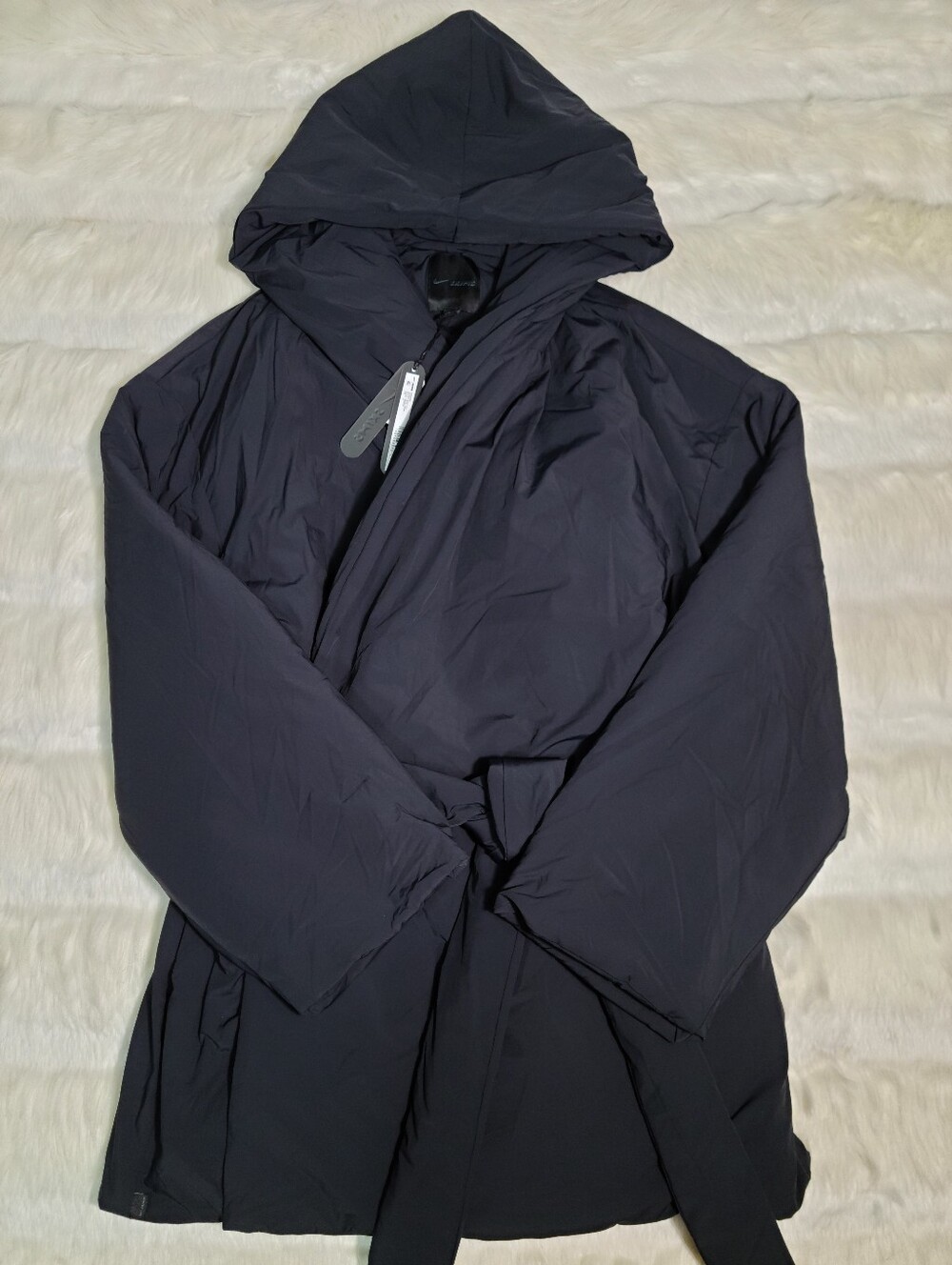 Nike SKIMS Woven Nylon Hooded Wrap Oversized Coat Obsidian Women Medium NEW
